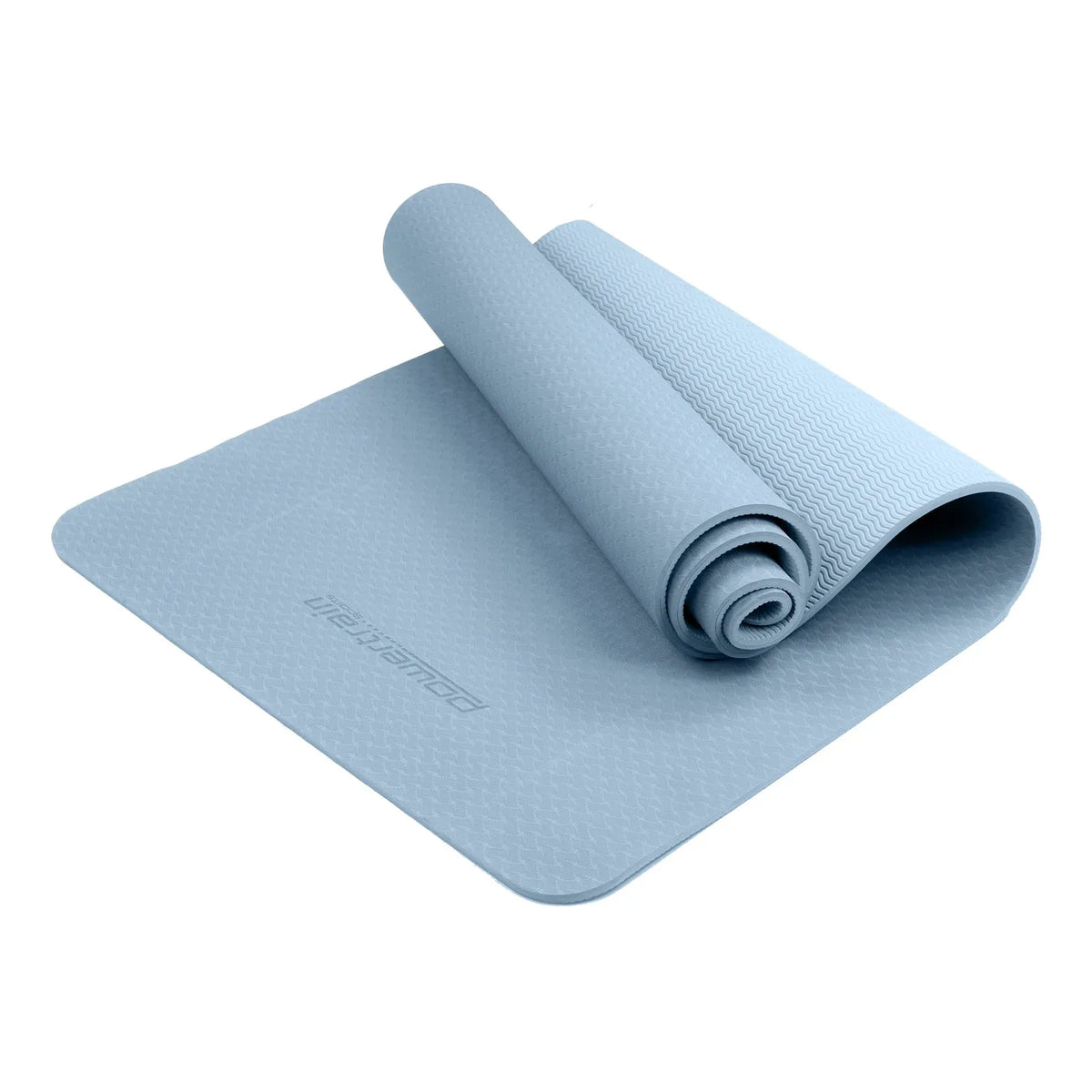 Powertrain 6mm Non-Slip TPE Yoga Mat Double Layer Exercise Pilates Fitness Workout Mat with Carry Strap - Sky Blue