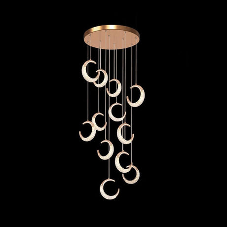 BAMDECOR Moon Stair Chandelier Golden Luxury Villa Duplex Staircase Chandelier Apartment Revolving Loft Hollow Living Room (Dimmable Control)