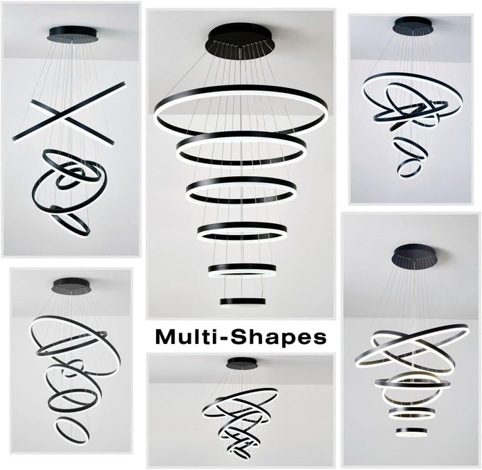 BAMDECOR A18815 Nordic Home Decor Dining Room Pendant lamp lights Ceiling Lamp Hanging Light Chandelier Lamps (6 Rings-Black)