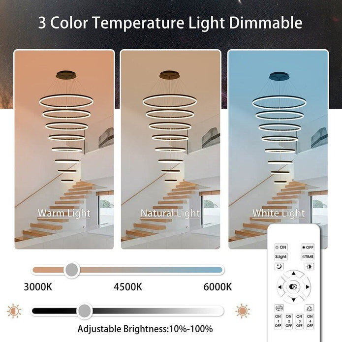 BAMDECOR A18815 Nordic Home Decor Dining Room Pendant lamp lights Ceiling Lamp Hanging Light Chandelier Lamps (8 Rings-Black)