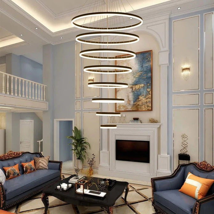 BAMDECOR A18815 Nordic Home Decor Dining Room Pendant lamp lights Ceiling Lamp Hanging Light Chandelier Lamps (8 Rings-Black)