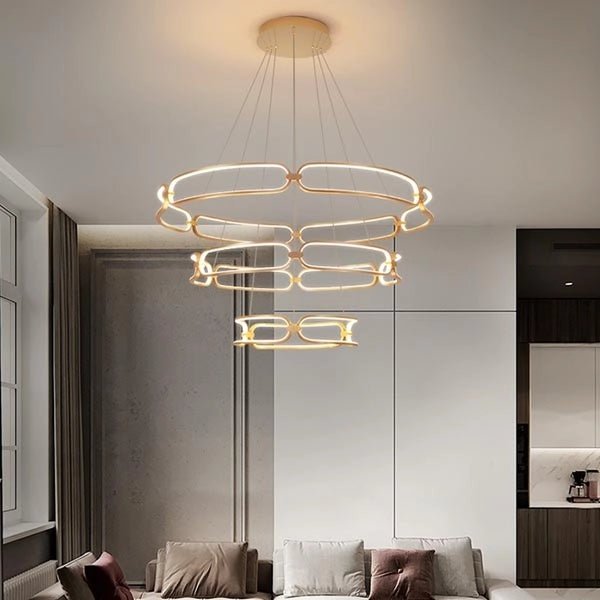 BAMDECOR A209 Colette Ceiling Chandelier Led Modern Circular Art Aluminum Light Fixture for Living Room Bedroom Indoor Decor(3 Rings)