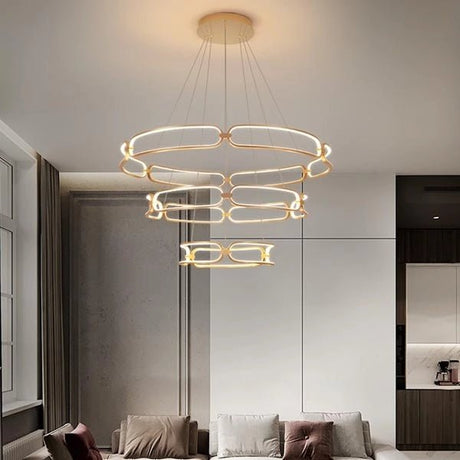BAMDECOR A209 Colette Ceiling Chandelier Led Modern Circular Art Aluminum Light Fixture for Living Room Bedroom Indoor Decor(3 Rings)