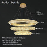 BAMDECOR C3312/3 Crystal Chandelier Living Room Chandelier Crystal Chandelier Room Dining Room lamp New Bedroom Lamps Lighting Villa Light Luxury Post (Size:80+60+40cm)