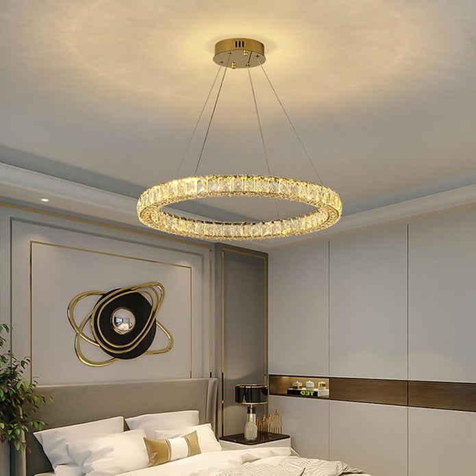 BAMDECOR C3313/1 Modern Crystal Chandeliers Lighting Fixtures Contemporary Round Chandelier Lighting Fixtures Crystal Pendant Ceiling Lights(Gold)