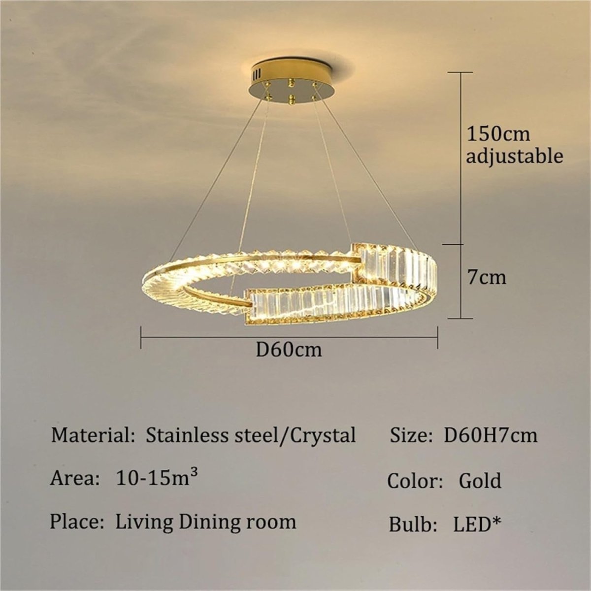 BAMDECOR C3318/1 Modern Crystal Chandeliers Lighting Fixtures Contemporary Round Chandelier Lighting Fixtures Crystal Pendant Ceiling Lights(Gold)