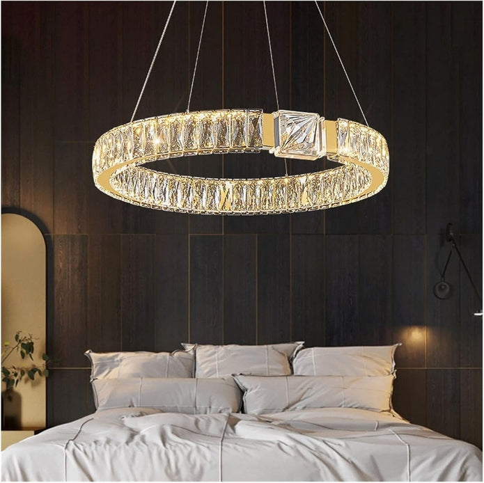 BAMDECOR C3319 Modern Crystal Chandeliers Lighting Fixtures Contemporary Round Chandelier Lighting Fixtures Crystal Pendant Ceiling Lights(Gold-80cm)