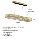 BAMDECOR C3319 Modern Linear Crystal Chandeliers Lighting Fixtures Contemporary Round Chandelier Lighting Fixtures Crystal Pendant Ceiling Lights(Gold-Oval 100cm)