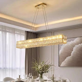 BAMDECOR C3332/L Linear Luxury Crystal Chandelier Modern LED Crystal Chandelier LED Ring Pendant Light Stainless Steel Ceiling Lamp Hanging Lights,for Dining Living Room (Gold)