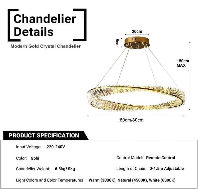 BAMDECOR C3342/1 Modern Crystal Chandeliers Lighting Fixtures Contemporary Wave Chandelier Lighting Fixtures Crystal Pendant Ceiling Lights for Living Room (Gold)