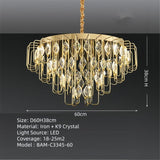 BAMDECOR C3345 Modern Luxury Crystal-leaf Chandelier LED Fashion Creativity Pendant Ceiling Lights(60cm-Gold)