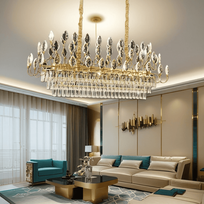 BAMDECOR C3347/OV Modern French Home Decor Luxury Crystal-leaf Chandelier LED Fashion Creativity Pendant Ceiling Lights(120cm-Gold)