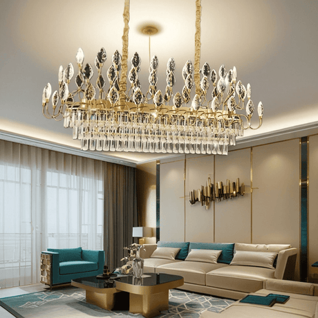 BAMDECOR C3347/OV Modern French Home Decor Luxury Crystal-leaf Chandelier LED Fashion Creativity Pendant Ceiling Lights(100cm-Gold)