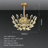 BAMDECOR C3348 Modern Luxury Crystal-leaf Chandelier LED Fashion Creativity Pendant Ceiling Lights(60cm-Gold)