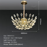 BAMDECOR C3348 Modern Luxury Crystal-leaf Chandelier LED Fashion Creativity Pendant Ceiling Lights(80cm-Gold)