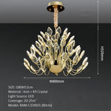 BAMDECOR C3349/1 Modern Luxury Crystal-leaf Chandelier LED Fashion Creativity Pendant Ceiling Lights(60cm-Gold)