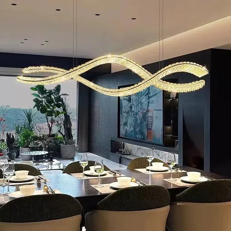 BAMDECOR 1.2m C3601W Wave Crystal Pendant Chandelier Decorative Lighting Lampshade (Brass Gold)