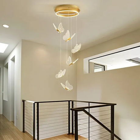 BAMDECOR LT05 6 Nordic Butterfly Luxury Chandeliers Pendant Lights for Villa Stair Home Decoration Modern Style Exquisite Chandelier (Gold)