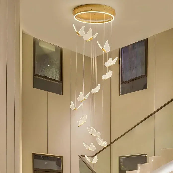 BAMDECOR LT05 13 Nordic Butterfly Luxury Chandeliers Pendant Lights for Villa Stair Home Decoration Modern Style Exquisite Chandelier (Gold)