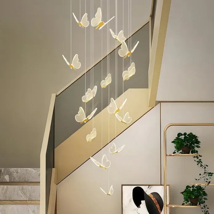 BAMDECOR LT05 13 Nordic Butterfly Luxury Chandeliers Pendant Lights for Villa Stair Home Decoration Modern Style Exquisite Chandelier (Gold)
