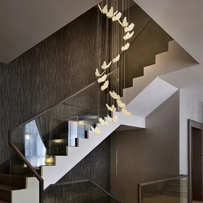 BAMDECOR LT05 19 Nordic Butterfly Luxury Chandeliers Pendant Lights for Villa Stair Home Decoration Modern Style Exquisite Chandelier (Gold)