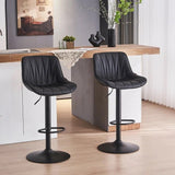 SERENITà Black Modern Height Adjustable Swivel Bar Stools Upholstered Leather Barstool Kitchen Island Chairs with Metal Frame (Set of 2)