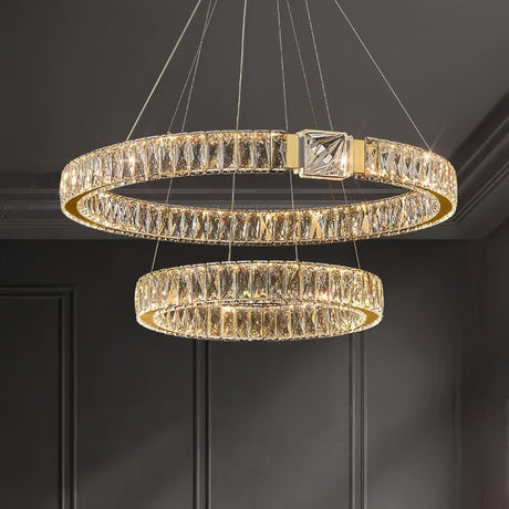 BAMDECOR C3319 Modern Crystal Chandeliers Lighting Fixtures Contemporary Round Chandelier Lighting Fixtures Crystal Pendant Ceiling Lights(Gold-80+60cm)
