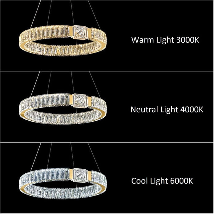 BAMDECOR C3319 Modern Crystal Chandeliers Lighting Fixtures Contemporary Round Chandelier Lighting Fixtures Crystal Pendant Ceiling Lights(Gold-80+60+40cm)