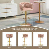 SERENITà Modern Velvet Breakfast Bar Stools Swivel Barstools Adjustable Counter Stools with Backrest Set of 2 Pink