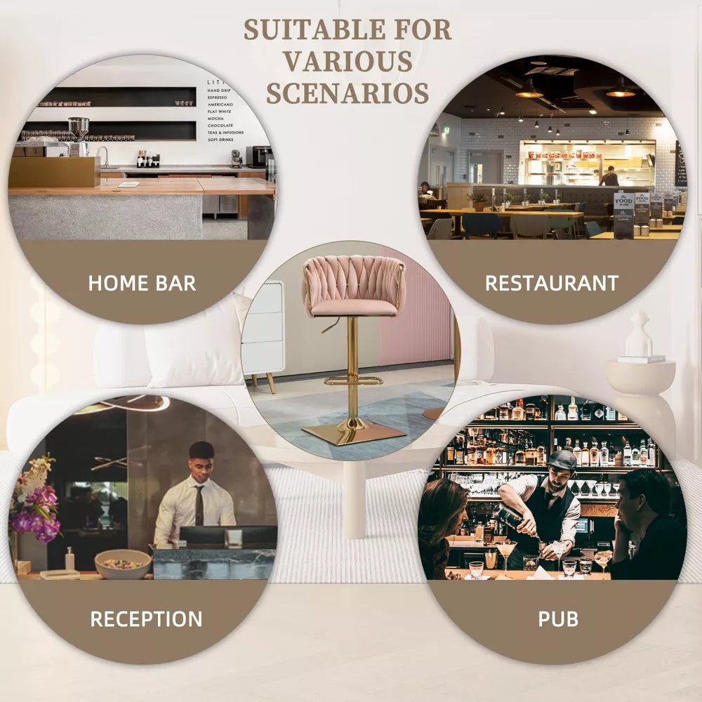 SERENITà Modern Velvet Breakfast Bar Stools Swivel Barstools Adjustable Counter Stools with Backrest Set of 2 Pink