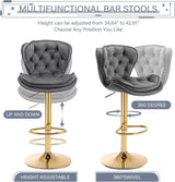 SERENITà Swivel Bar Stools Set of 2 Counter Height Barstools with Back Velvet Upholstered Adjustable Stool Chair Min Century Modern Bar Stool for Kitchen Island (Grey)