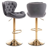 SERENITà Swivel Bar Stools Set of 2 Counter Height Barstools with Back Velvet Upholstered Adjustable Stool Chair Min Century Modern Bar Stool for Kitchen Island (Grey)