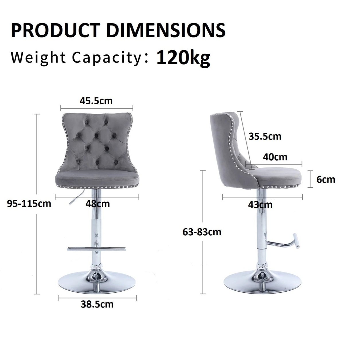 SERENITà Gray Velvet Bar Stools Adjustable Swivel Counter Height Chairs with Tufted Back and Nailhead Trim for Kitchen Island Pub Restaurant (2Pcs, Chrome Metal, Grey)