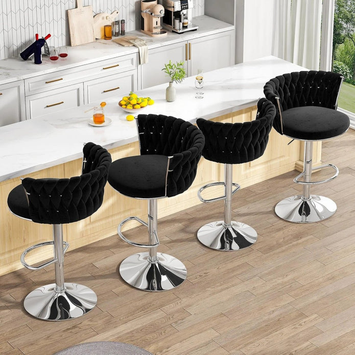 SERENITà Modern Silver Swivel Upholstered Velvet Adjustable Height Counter Stool with Metal Frame Black (Set of 2)