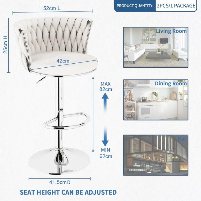 SERENITà Modern Silver Swivel Upholstered Velvet Adjustable Height Counter Stool with Metal Frame White (Set of 2)