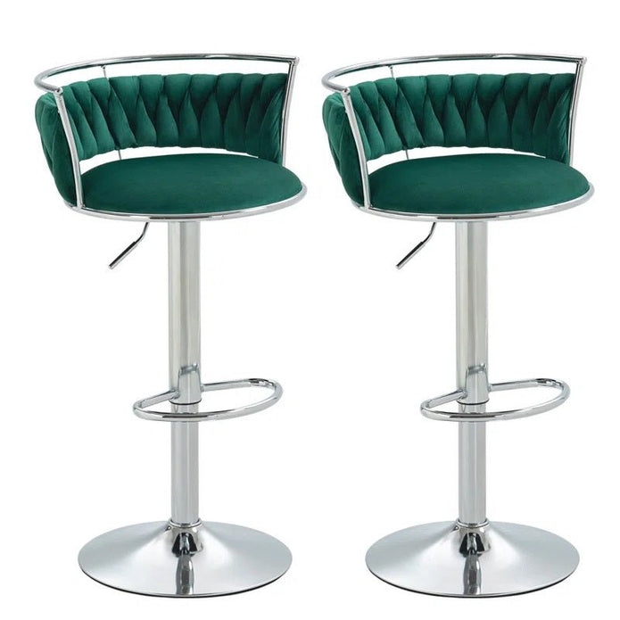SERENITà Silver Swivel Upholstered Velvet Adjustable Height Counter Stool with Metal Frame Emerald Green (Set of 2)