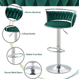 SERENITà Silver Swivel Upholstered Velvet Adjustable Height Counter Stool with Metal Frame Emerald Green (Set of 2)
