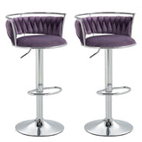 SERENITà Silver Swivel Upholstered Velvet Adjustable Height Counter Stool with Metal Frame Voilet (Set of 2)