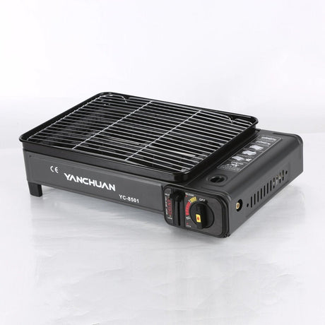 Portable Gas Stove Burner Butane BBQ Camping Gas Cooker With Non Stick Plate Black without Fish Pan and Lid