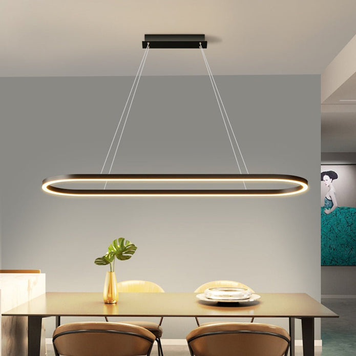 Modern Minimalist Oval Pendant Light Adjustable LED Chandelier White