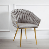 SERENITà Grey Modern Velvet Dining Chairs, Upholstered Living Room Chair with Woven Back and Golden Metal Legs, Mid-Century Accent Set of 2(Grey)
