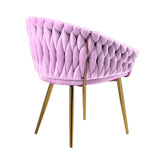 SERENITà Pink Modern Velvet Dining Chairs, Upholstered Living Room Chair with Woven Back and Golden Metal Legs, Mid-Century Accent Set of 2(Pink)