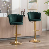 SERENITà Swivel Bar Stools Bar Height Set of 2 Adjustable Upholstered Counter Barstool Velvet Bar Chairs with Back/Gold Base for Kitchen Island/Bar/Cafe-Emerald Green