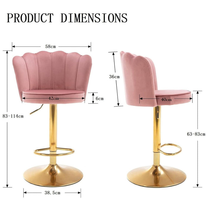 SERENITà Swivel Bar Stools Bar Height Set of 2 Adjustable Upholstered Counter Barstool Velvet Bar Chairs with Back/Gold Base for Kitchen Island/Bar/Cafe-Pink