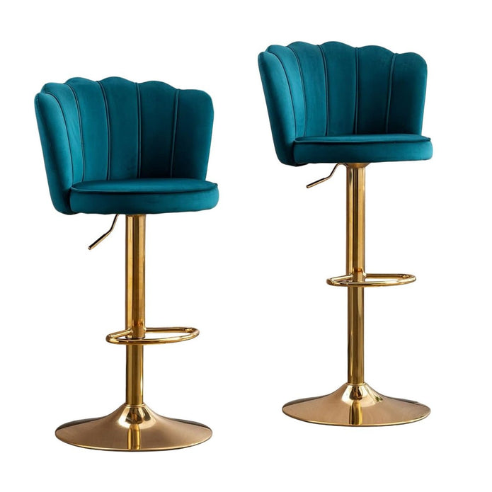 SERENITà Swivel Bar Stools Bar Height Set of 2 Adjustable Upholstered Counter Barstool Velvet Bar Chairs with Back/Gold Base for Kitchen Island/Bar/Cafe-Teal Blue