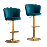 SERENITà Swivel Bar Stools Bar Height Set of 2 Adjustable Upholstered Counter Barstool Velvet Bar Chairs with Back/Gold Base for Kitchen Island/Bar/Cafe-Teal Blue