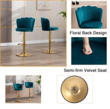 SERENITà Swivel Bar Stools Bar Height Set of 2 Adjustable Upholstered Counter Barstool Velvet Bar Chairs with Back/Gold Base for Kitchen Island/Bar/Cafe-Teal Blue