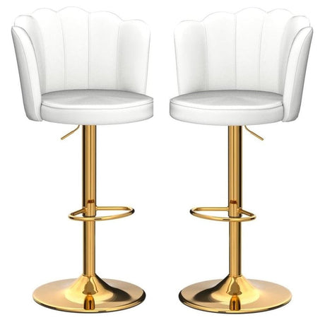 SERENITà Swivel Bar Stools Bar Height Set of 2 Adjustable Upholstered Counter Barstool Velvet Bar Chairs with Back/Gold Base for Kitchen Island/Bar/Cafe-White