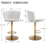 SERENITà Swivel Bar Stools Bar Height Set of 2 Adjustable Upholstered Counter Barstool Velvet Bar Chairs with Back/Gold Base for Kitchen Island/Bar/Cafe-White