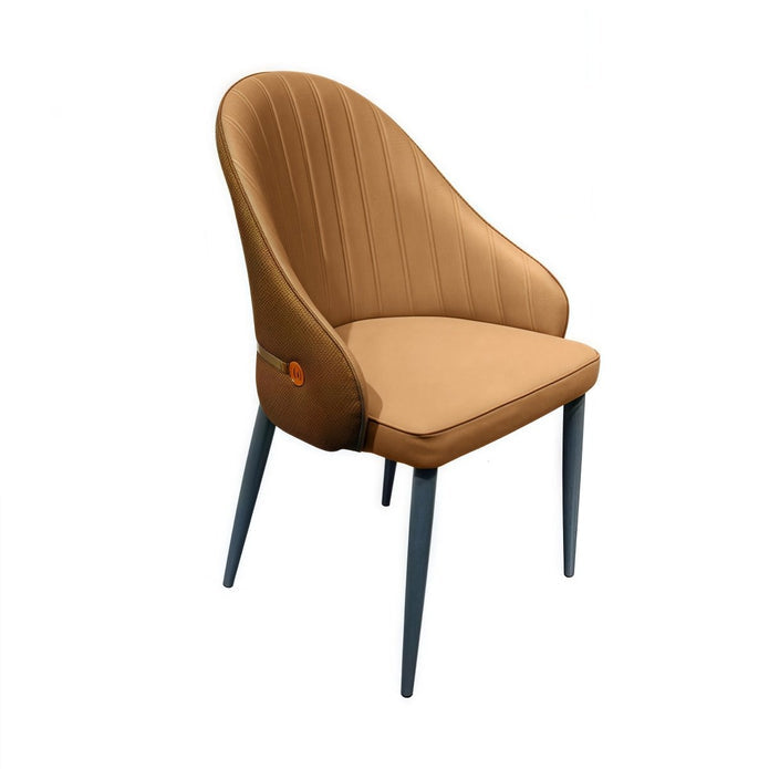 VELLUTO Dining Chairs Set Armchairs Mid Century Modern Kitchen Dining Room Chairs Faux Leather Accent Chairs Metal Vanity Lounge Chair with Back for Living Room Bedrooms  Set of 2 (Brown)